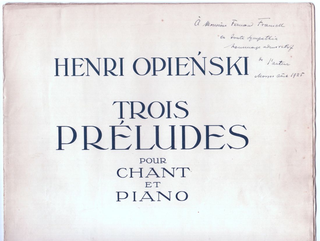 OPIENSKI — 'Trois Préludes' for voice and piano, Op. 13, | Sophie Dupré Autographs