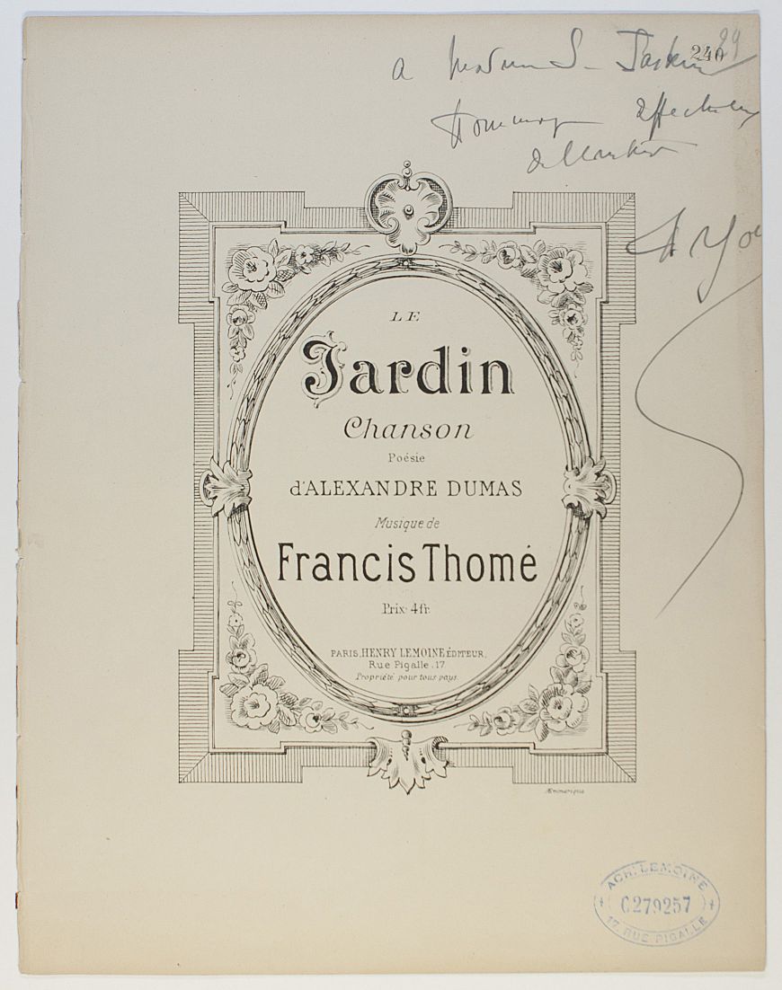THOMÉ — 'Le Jardin' for voice and piano, | Sophie Dupré Autographs