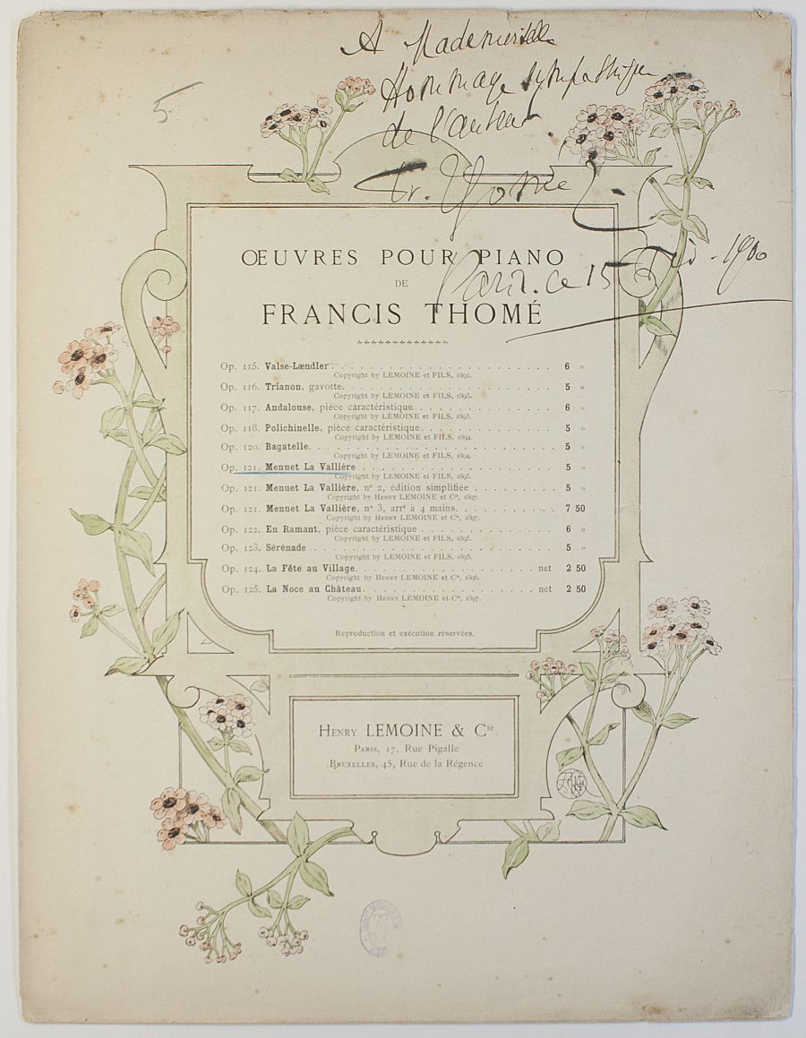 THOMÉ — 'Menuet La Vallière' for piano, | Sophie Dupré Autographs