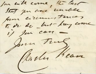 KEAN — Fragment of an Autograph Letter Signed, | Sophie Dupré Autographs