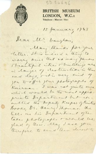 BELL — Autograph Letter Signed to Mr. Vaughan, | Sophie Dupré Autographs