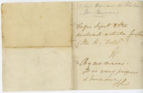 HOWARD DE WALDEN — Autograph Note Signed 'H.' to  George CANNING, | Sophie Dupré Autographs