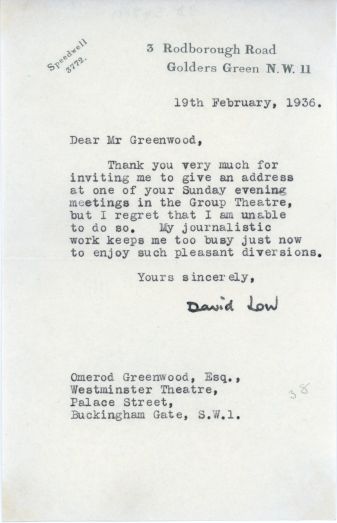 LOW — Typed Letter Signed to O[r]merod Greenwood, | Sophie Dupré Autographs