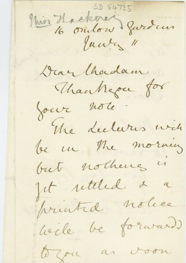 THACKERAY — Autograph Letter Signed to 'Dear Madam', | Sophie Dupré Autographs