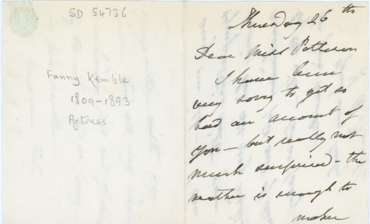 KEMBLE — Autograph Letter Signed to Miss Patteson, | Sophie Dupré Autographs