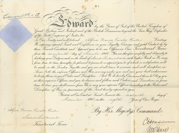 [EDWARD VII — Commission document with printed signature at the head 'Edward R & I', | Sophie Dupré Autographs
