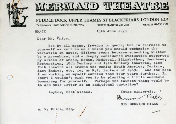 MILES — Typed Letter Signed to A.W. Price, | Sophie Dupré Autographs