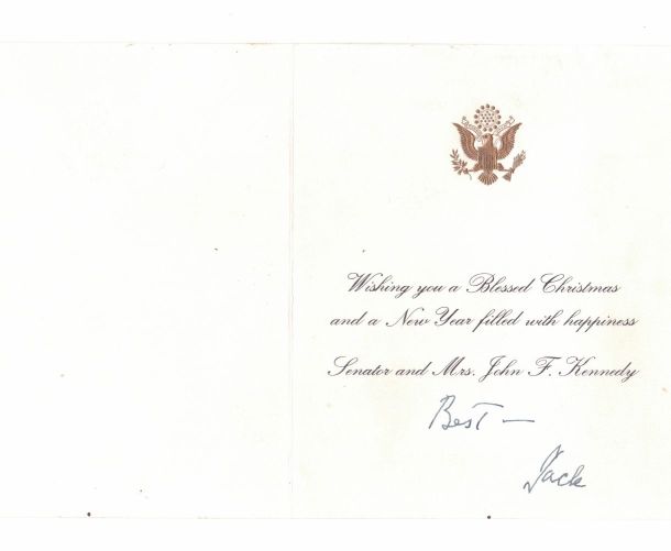 [KENNEDY — Christmas Card with autopen inscription 'Best  -- Jack' as Senator for Massachusetts, | Sophie Dupré Autographs