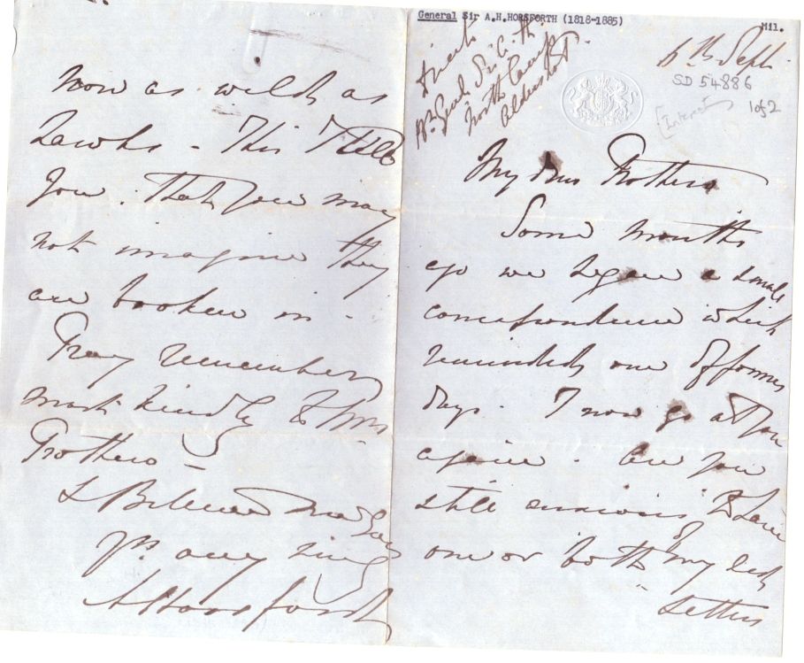 HORSFORD — Autograph Lettert Signed to 'My dear Prothero', | Sophie Dupré Autographs