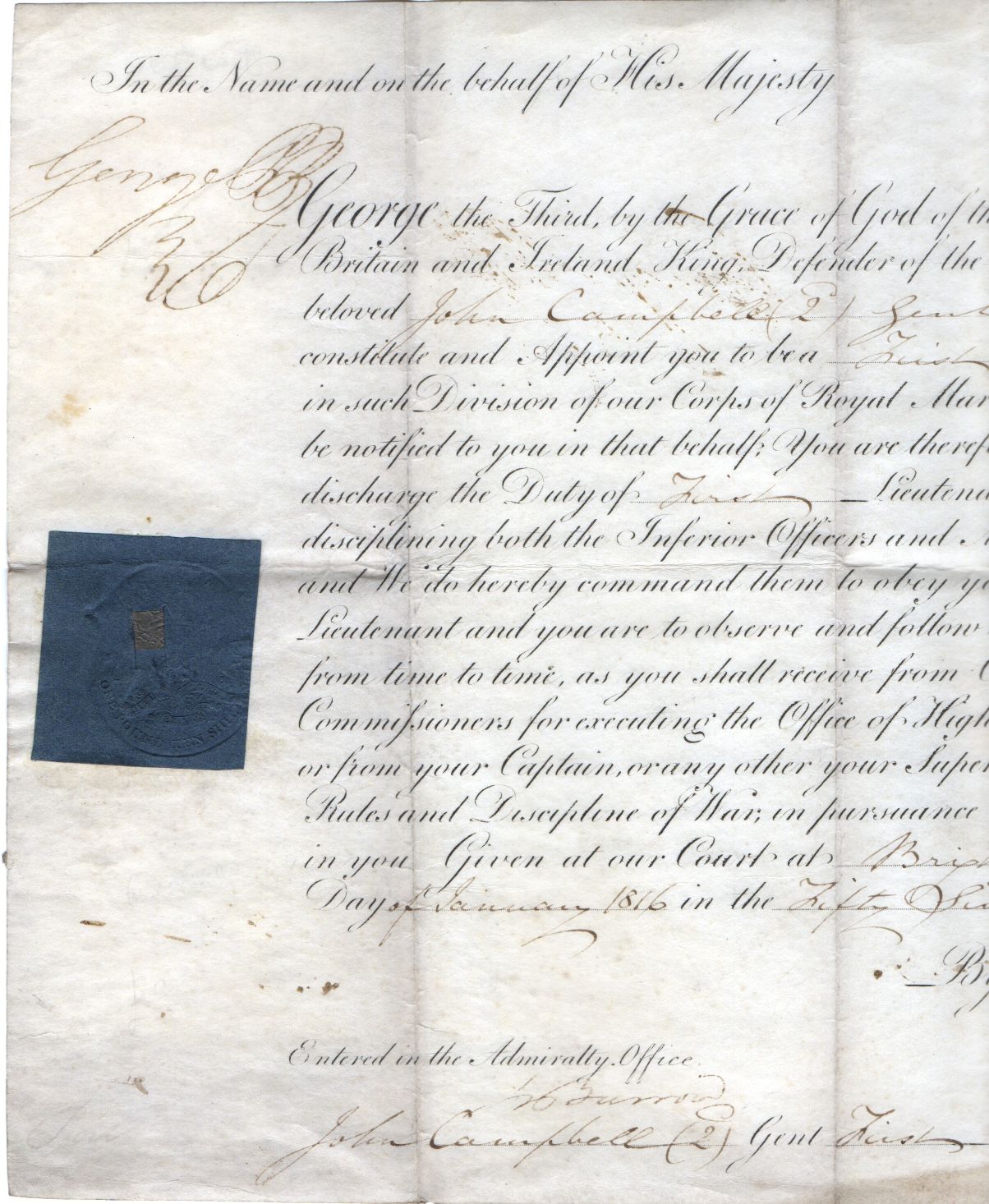 GEORGE IV — Fine Commission Document signed at the head 'George PR' as Regent | Sophie Dupré Autographs