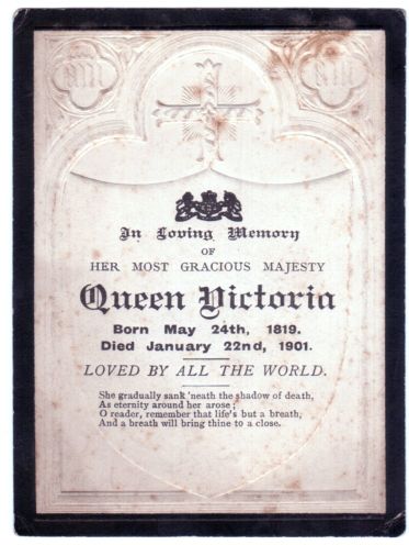 [VICTORIA — Memorial Card on embossed paper, | Sophie Dupré Autographs