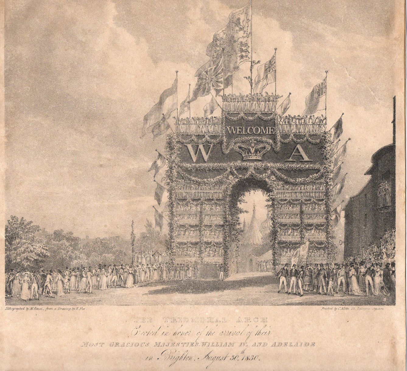 [WILLIAM IV — Lithograph View, by Gauci after E. Fox, of the massive Triumphal Arch, | Sophie Dupré Autographs