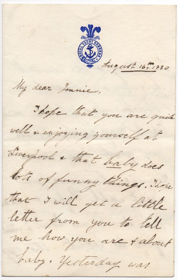 VICTORIA ALEXANDRA — Early Autograph Letter Signed Tora to My dear Jonnie, | Sophie Dupré Autographs