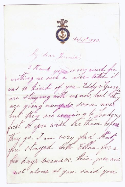 VICTORIA ALEXANDRA — Early Autograph Letter Signed Tora to My dear Jonnie, | Sophie Dupré Autographs