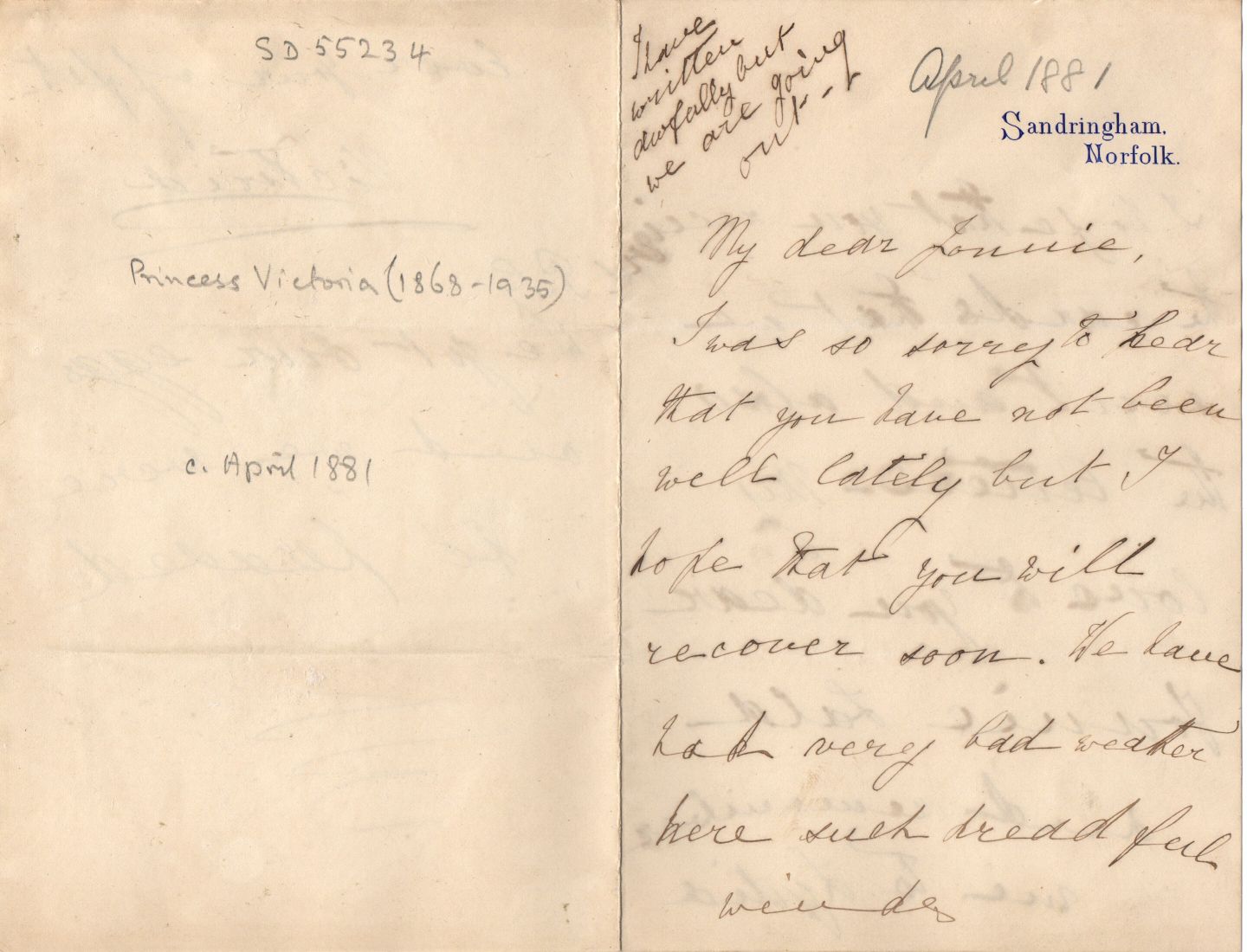 VICTORIA ALEXANDRA — Early Autograph Letter Signed to 'My dear Jonnie', | Sophie Dupré Autographs