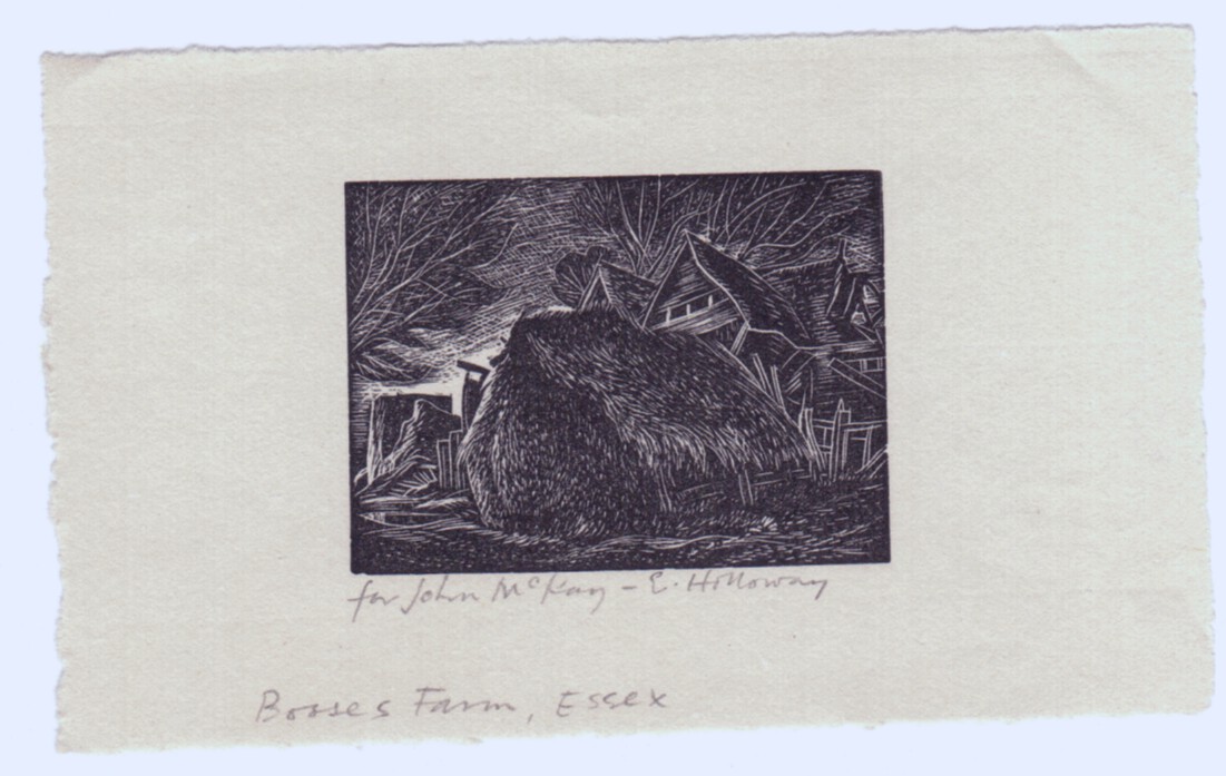 HOLLOWAY — Fine Signed Impression of his Woodcut 'Bosses Farm, Essex' | Sophie Dupré Autographs