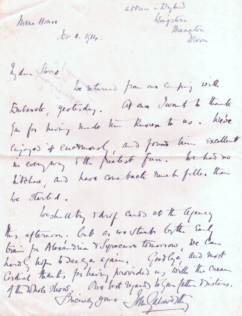 GALSWORTHY — Fine Autograph Letter Signed to My dear Storrs, | Sophie Dupré Autographs