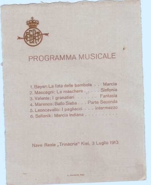 [VITTORIO EMANUELE III — Printed Programe of Music for the Royal Yacht 'Trinacria', | Sophie Dupré Autographs