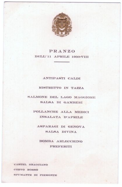 [VITTORIO EMANUELE III — Printed Dinner Menu, | Sophie Dupré Autographs