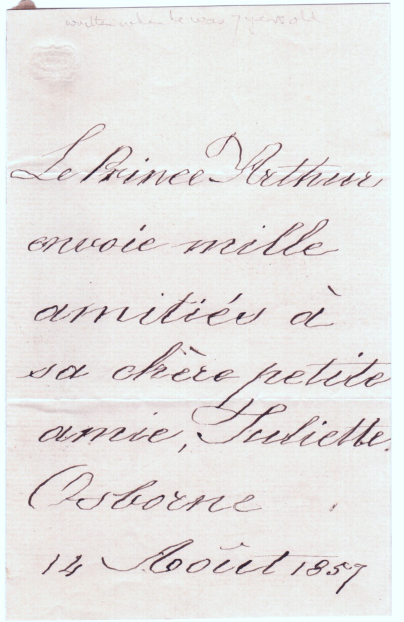 ARTHUR — Charming Early Autograph Letter in the third person, in French, | Sophie Dupré Autographs