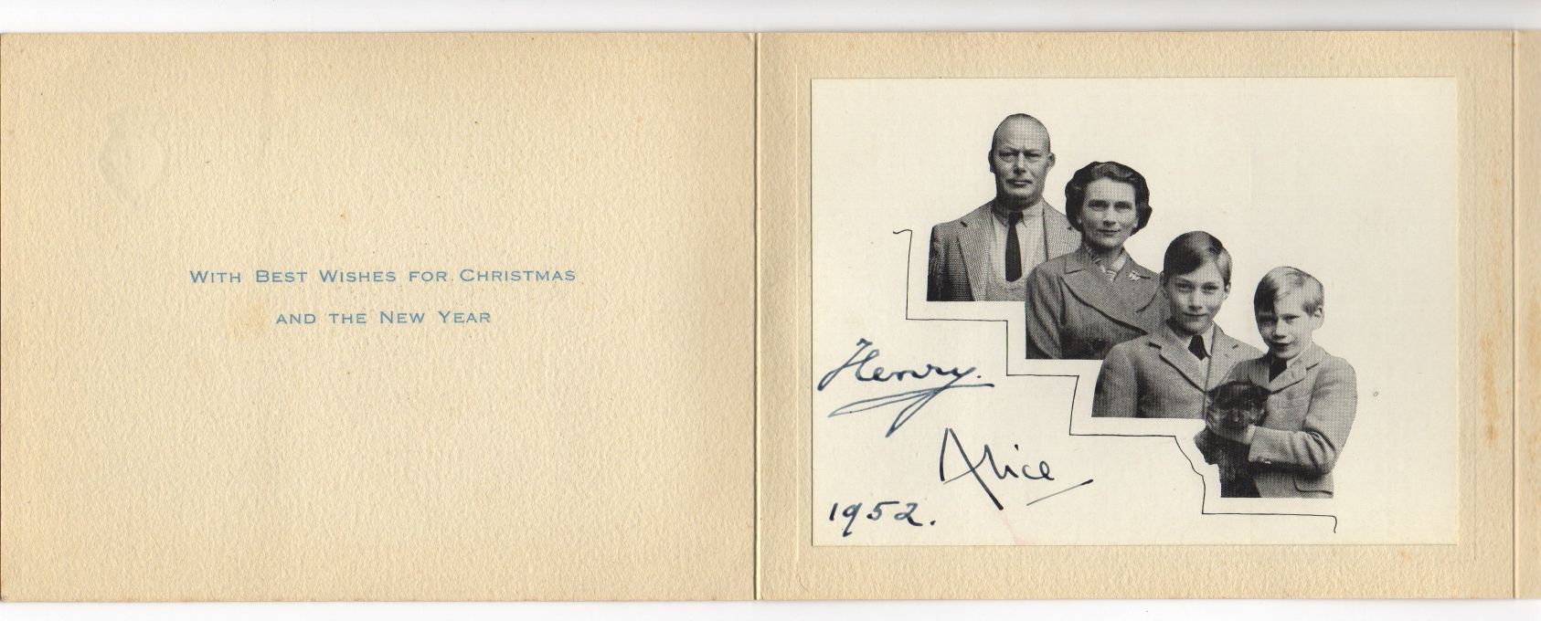 HENRY — Fine Christmas Card signed Henry Alice and dated, | Sophie Dupré Autographs