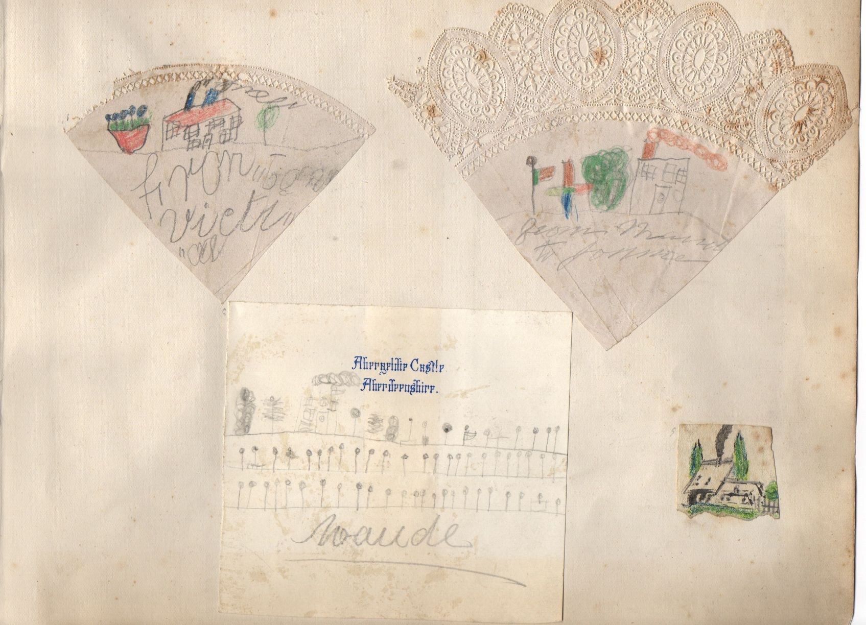 LOUISE VICTORIA — Album Leaf with Four Drawings made for 'Dear Jonnie', | Sophie Dupré Autographs