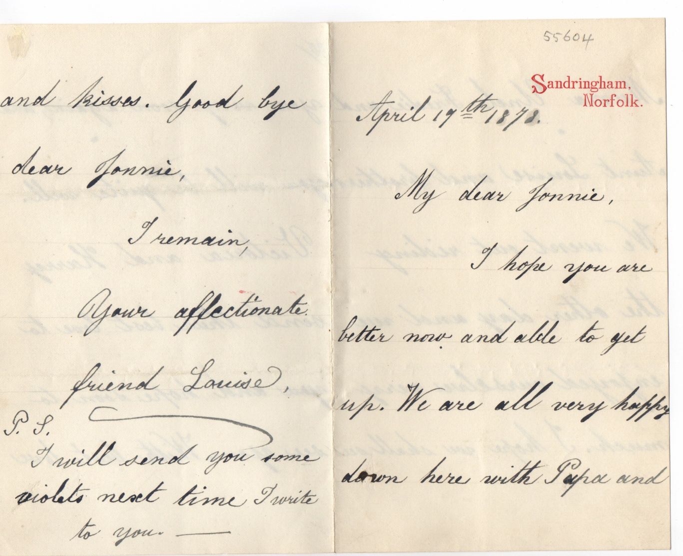 LOUISE VICTORIA — Autograph Letter Signed to 'My dear Jonnie', | Sophie Dupré Autographs