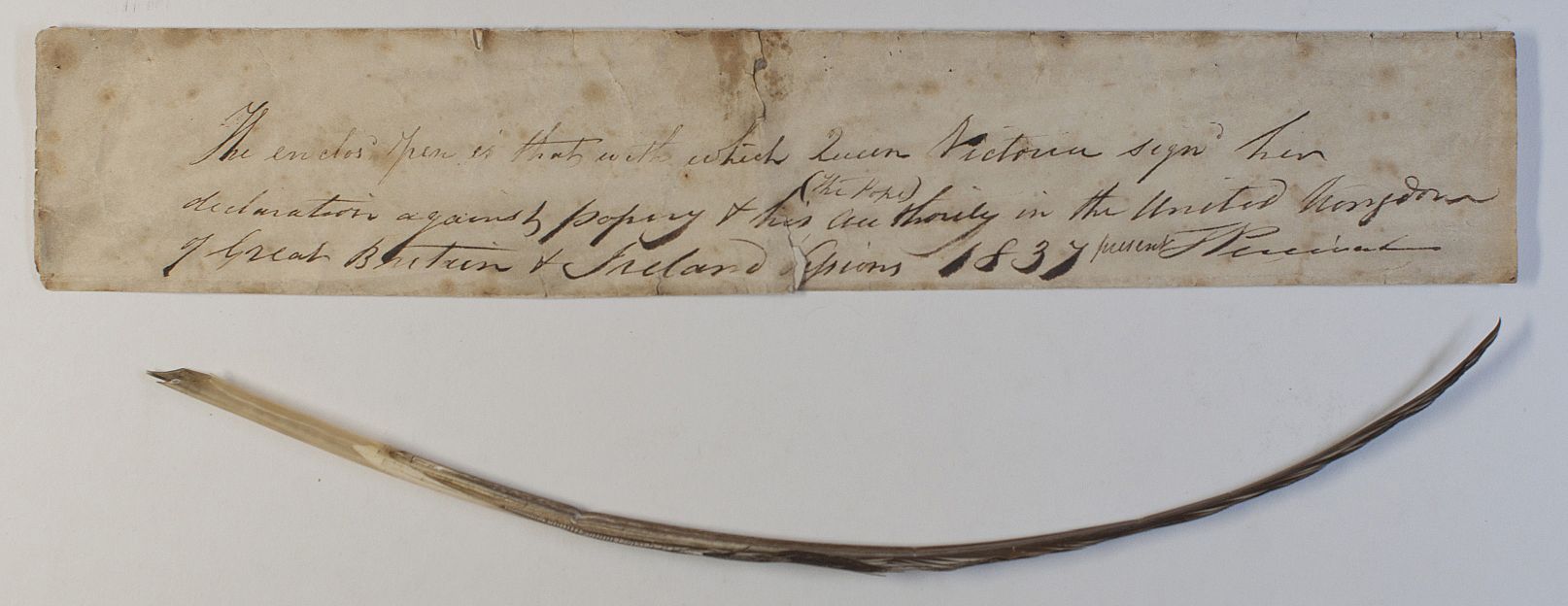[VICTORIA — QUILL PEN used by Queen Victoria to sign her 'Declaration against Popery' | Sophie Dupré Autographs
