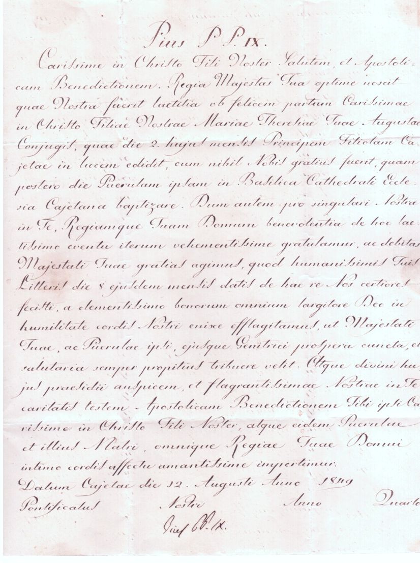 PIUS IX — Fine Letter Signed to FERDINAND II, | Sophie Dupré Autographs