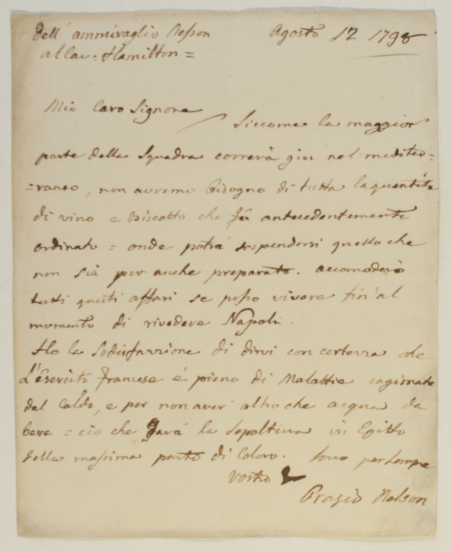 [NELSON — Fascinating Letter with secretarial signature 'Orazio Nelson', | Sophie Dupré Autographs