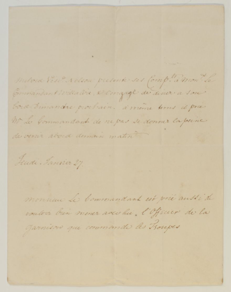 [NELSON — Letter in the third person in the hand of his chaplain and foreign language secretary Alexander John SCOTT | Sophie Dupré Autographs