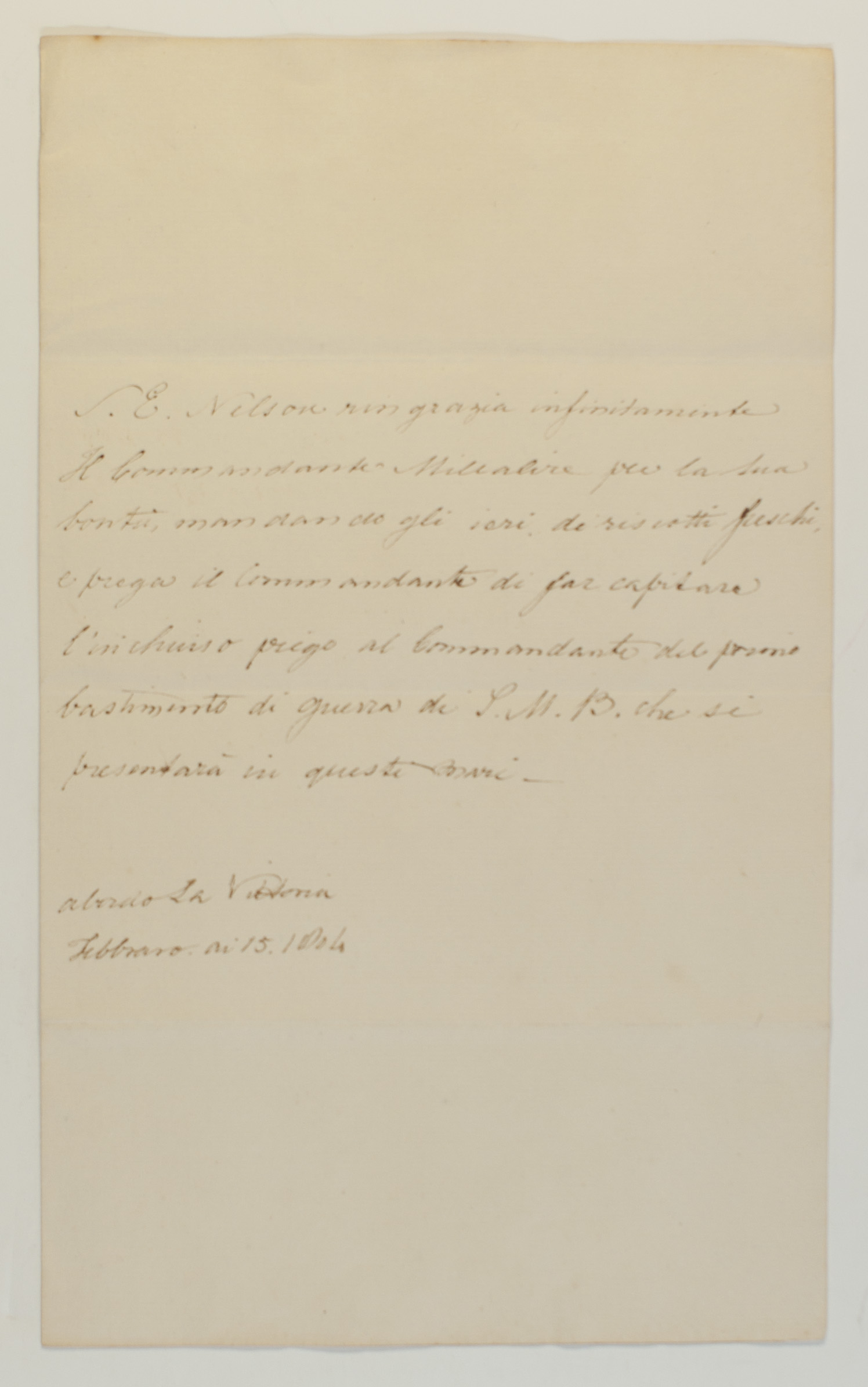 [NELSON — Letter in the third person in the hand of his chaplain and foreign language secretary Alexander John SCOTT, | Sophie Dupré Autographs