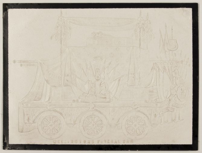 [WELLINGTON — Fine Blind-Embossed Card depicting his famous Funeral Car, | Sophie Dupré Autographs
