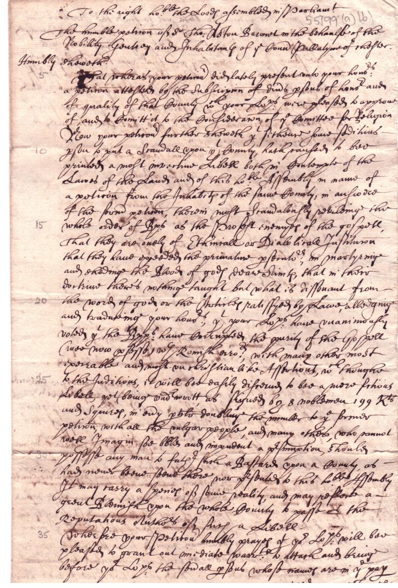 [ASTON — Contemporary Copies in the same hand, unsigned, - (A) of Sir Thomas Aston's 2nd Petition to the Lords in support of Episcopacy, | Sophie Dupré Autographs
