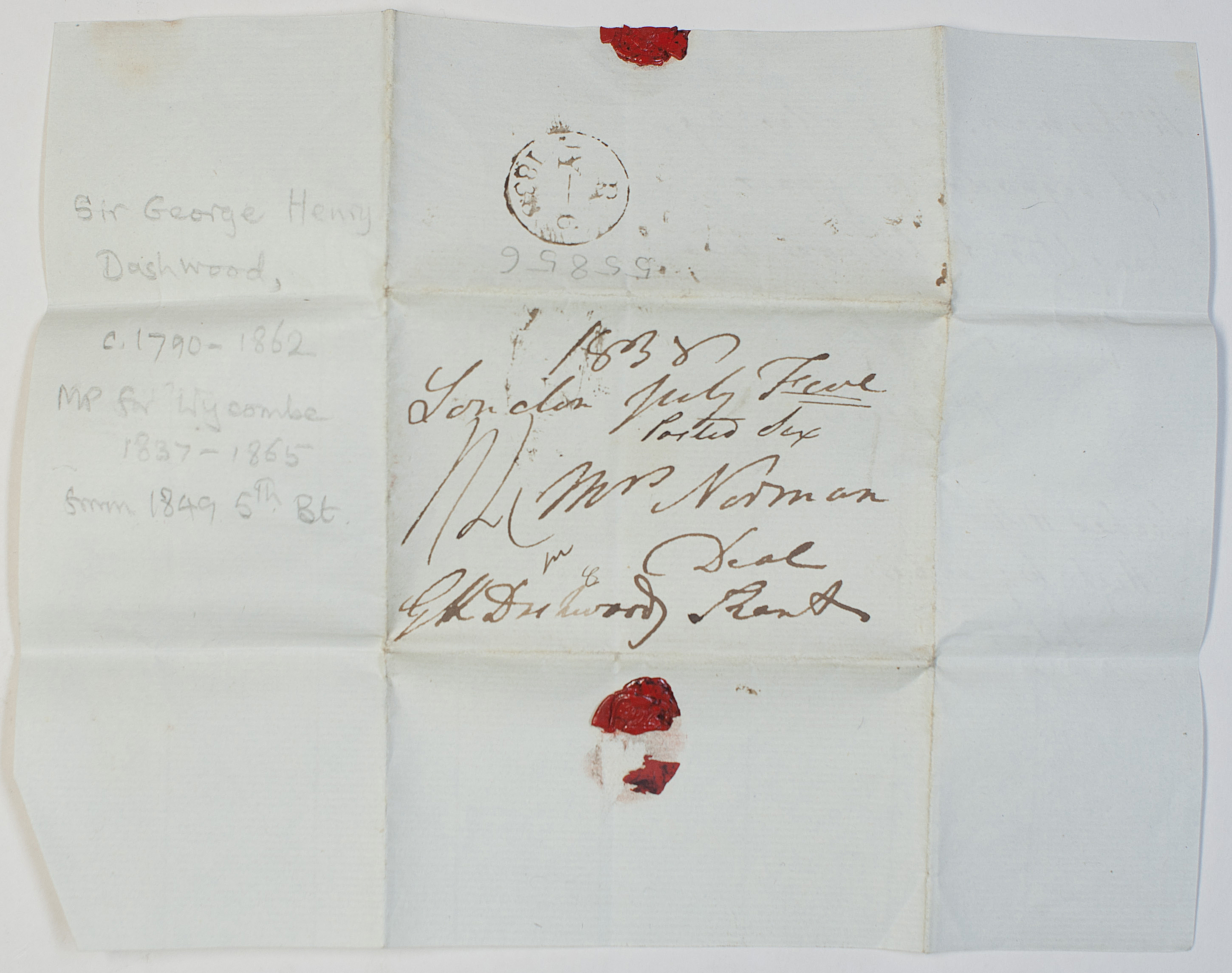 DASHWOOD — Autograph Address Panel Signed for Free Postage on a folded sheet | Sophie Dupré Autographs