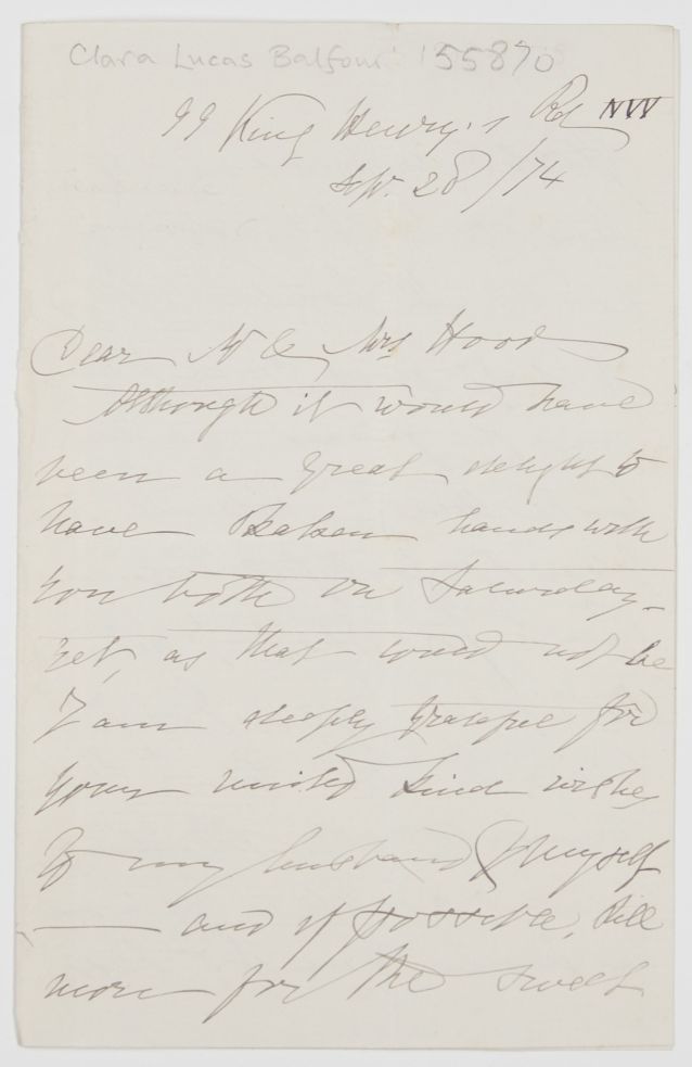BALFOUR — Autograph Letter Signed to Mr and Mrs HOOD, | Sophie Dupré Autographs