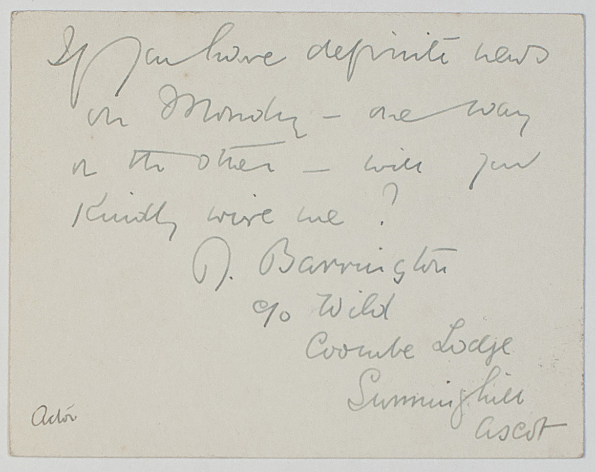 BARRINGTON — Autograph Note Signed to Jerrard GRANT ALLEN | Sophie Dupré Autographs