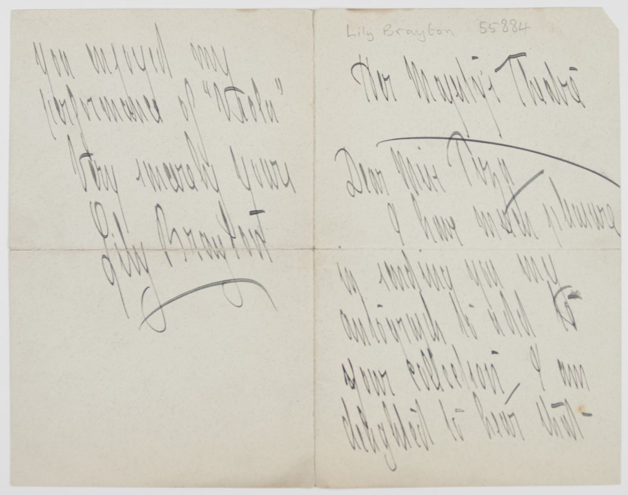 BRAYTON — Autograph Letter Signed to Miss Ruth J. PIZA, | Sophie Dupré Autographs