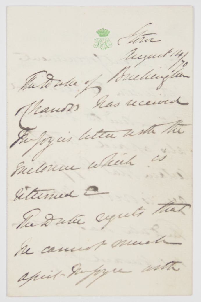 BUCKINGHAM AND CHANDOS — Autograph Letter in the 3rd Person to E.J. JOYCE, | Sophie Dupré Autographs