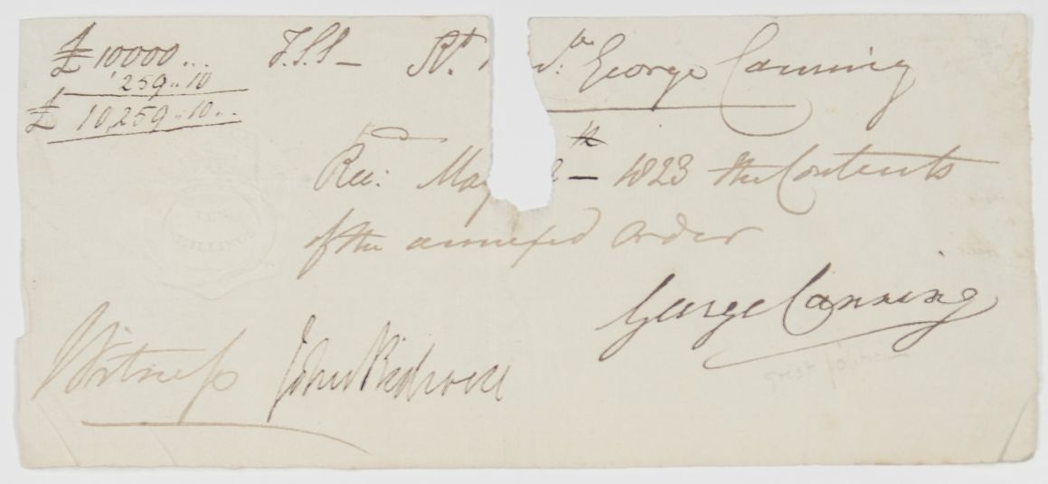 CANNING — Signature on a Receipt for £10,259, | Sophie Dupré Autographs