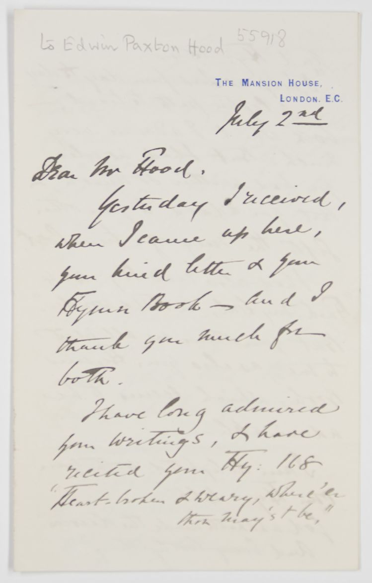 FLEMING — Autograph Letter Signed to the Rev. Edwin PAXTON HOOD, | Sophie Dupré Autographs