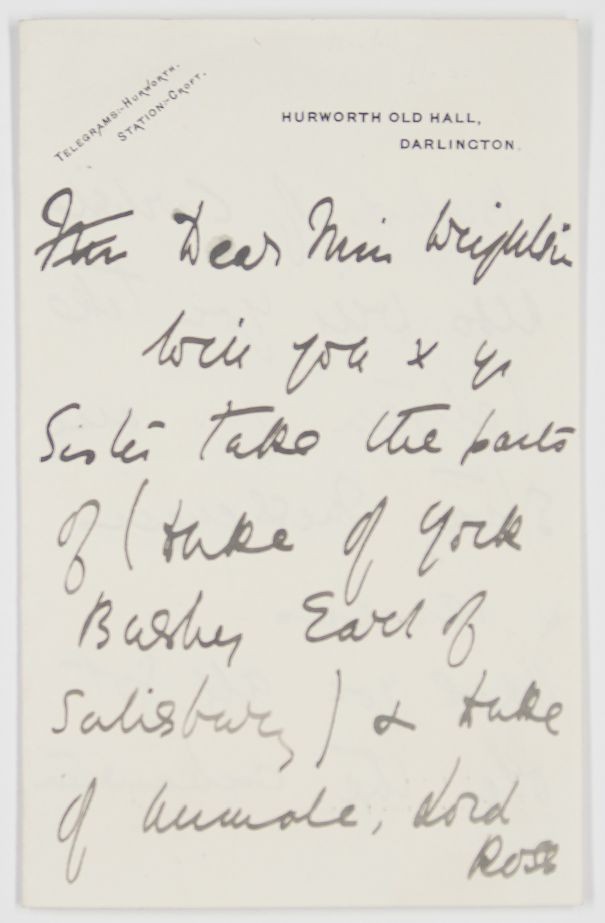 HURWORTH DRAMATICS — Autograph Letter signed 'Maud Austin' to Miss WRIGHTSON', | Sophie Dupré Autographs