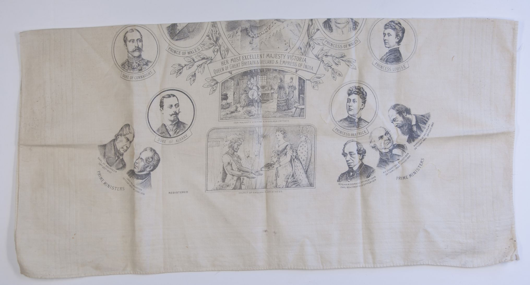 [VICTORIA — White Cotton Printed Cloth Souvenir headed Jubilee of Queen Victoria | Sophie Dupré Autographs