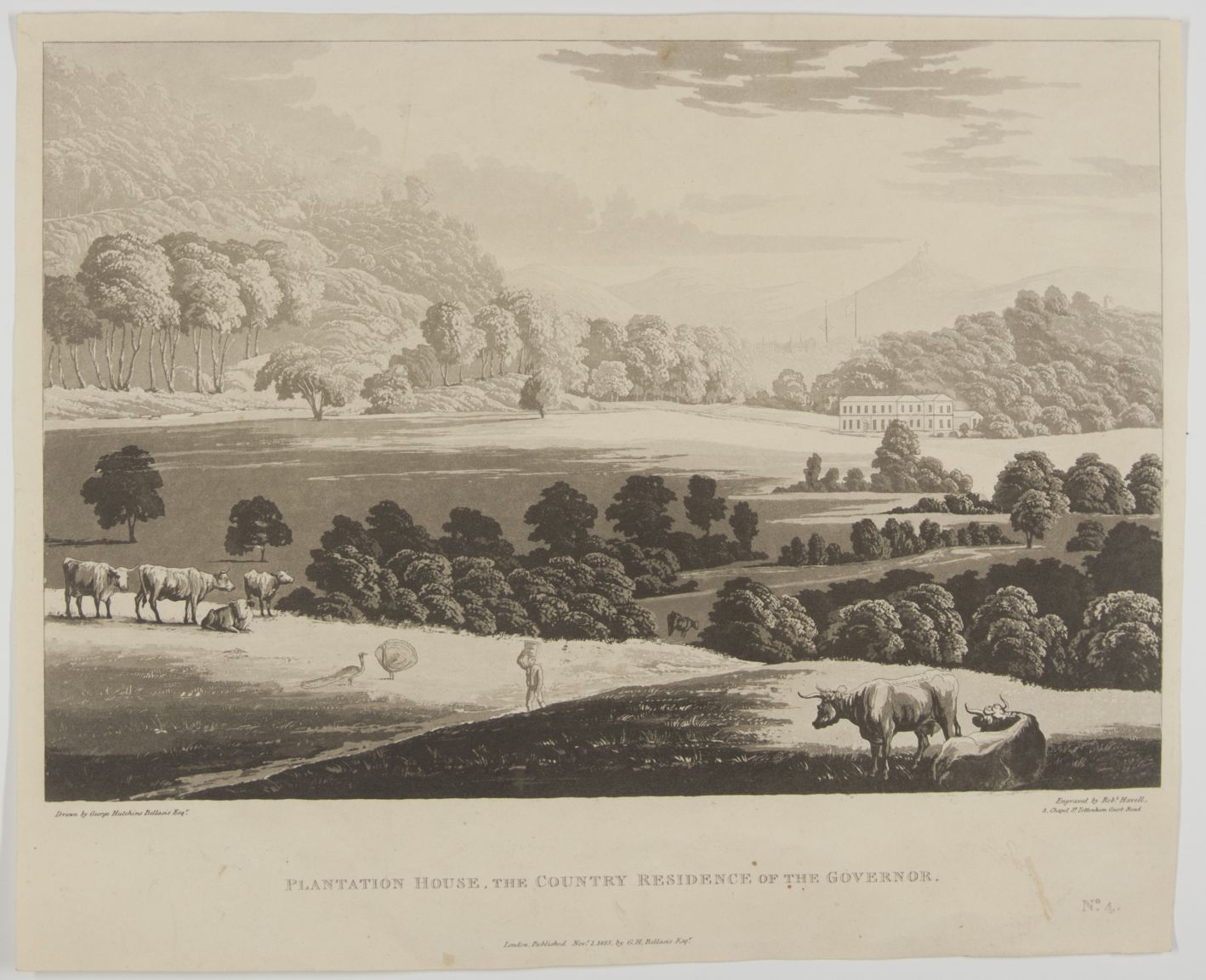 [BELLASIS — Handsome Aquatint Engraving of Plantation House, St. Helena, | Sophie Dupré Autographs