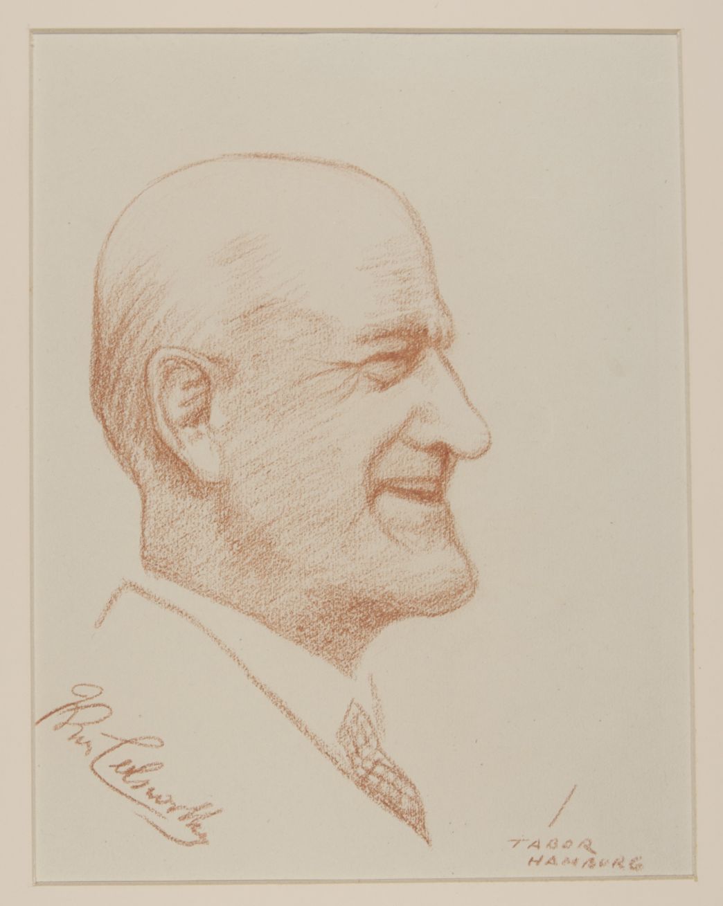 GALSWORTHY — Engaging Portrait in Reddish-Brown Pastel, by Tabor | Sophie Dupré Autographs