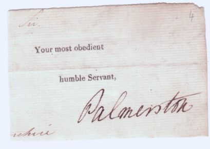 PALMERSTON — Signature from a letter with printed subscription, | Sophie Dupré Autographs