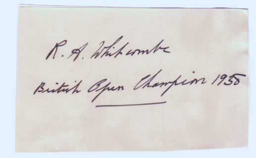 WHITCOMBE — Signature and Autograph inscription 'British Open Champion 1938' | Sophie Dupré Autographs