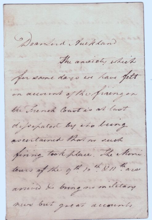 VANSITTART — Autograph Letter Signed 'N.V.' to Lord AUCKLAND, | Sophie Dupré Autographs