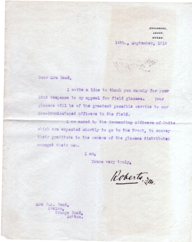 [ROBERTS — Typed Letter with printed signature 'Roberts, F.M.' | Sophie Dupré Autographs
