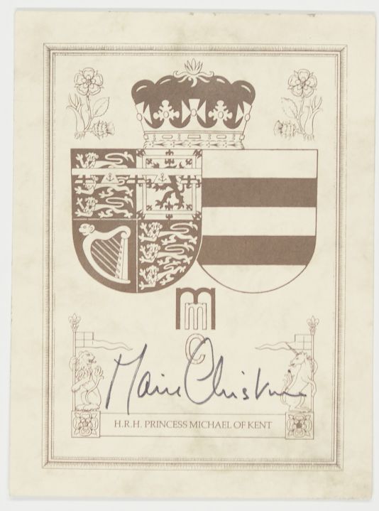 KENT — Printed Armorial Card Signed 'Marie Christine', | Sophie Dupré Autographs